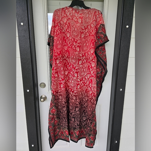 Indian Boho Paisley Kaftan Flowy Dress One Size Women Red Black Art To Wear New - Picture 12 of 13